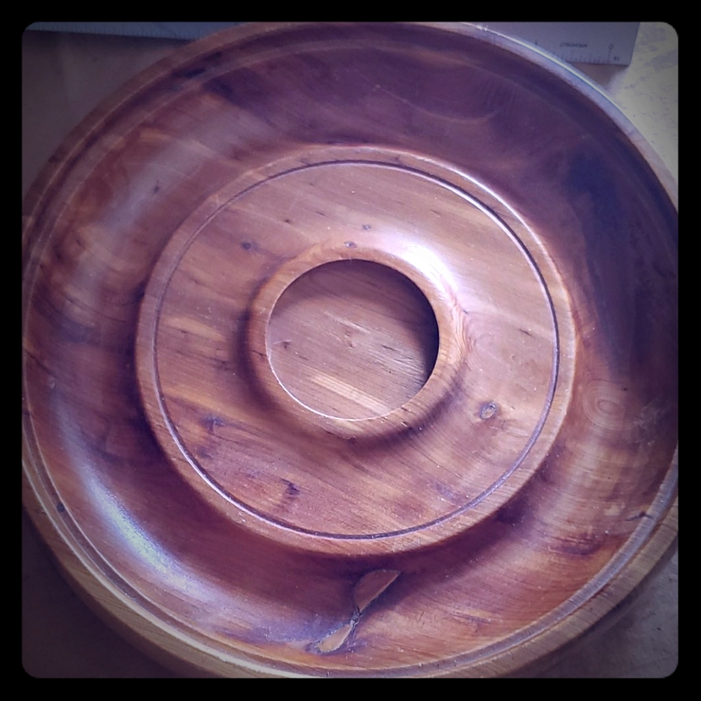 Custom antique wooden bowl. Holds fruits some vegg